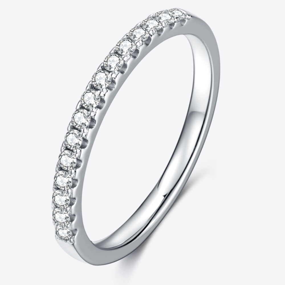 Platinum Plated 925 Sterling Silver .23 carat Moissanite Half Infinity Ring Band